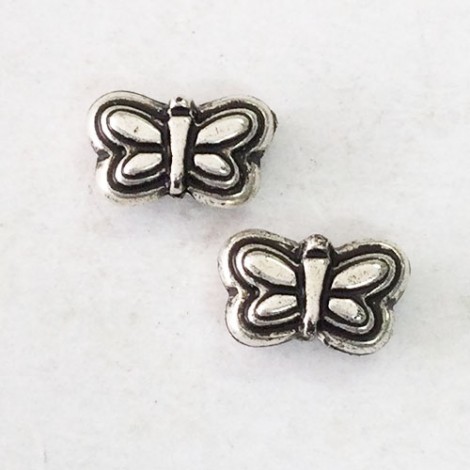 8x4mm Butterfly Metallized Spacer Beads - Antique Silver - Pack of 20