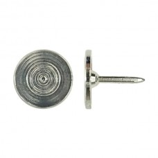 9.6mm Flat Pad Tie Tack, 7x1.2mm Post.  White Plated Steel - Pack of 10
