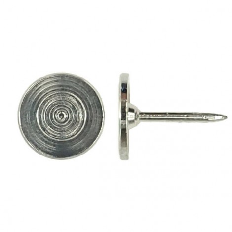 9.6mm Flat Pad Tie Tack, 10x1.2mm Post.  White Plated Steel
