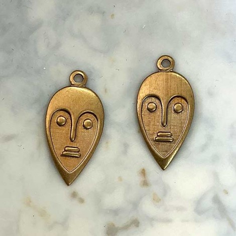 17mm African Mask Raw Brass Charm - Pack of 10