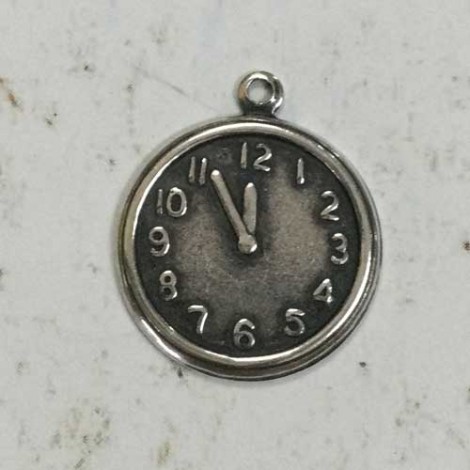 17mm Clock Sterling Silver Plated Charms - each