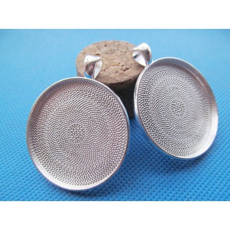38mm (ID) Silver Plated Round Bezel Pendant Setting - Each