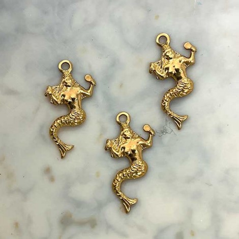 8mm Tiny Mermaid Raw Brass Charm - Right - Pack of 10