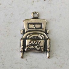 17mm Just Married Car Sterling Silver Plated Charms - Pack of 2