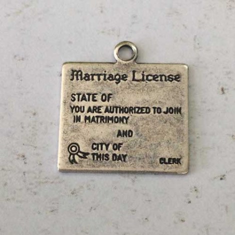 16mm Marriage Certificate Sterling Silver Plated Charms - each