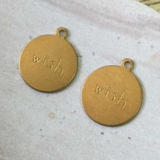 12mm Wish Raw Brass Charm - Pack of 9