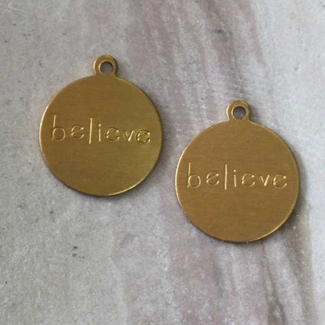 12mm Believe Raw Brass Charm - Pack of 5