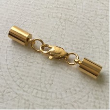 4mm ID Gold Stainless Steel Cord End Cap Sets with Jumprings & Lobster Clasp
