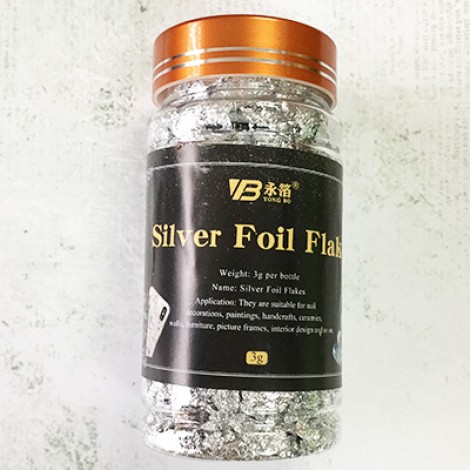 Silver Foil Flakes for Resin or Polymer Clay - 3gm Medium Jar