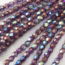 3mm Czech Firepolish Beads - Medium Amethyst AB - Pack of 50