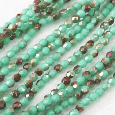 3mm Czech Firepolish Beads - Green Turquoise Celsian - Pack of 50