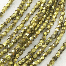 3mm Czech Firepolish Beads - Etched Gold Ore - Pack of 50