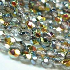 3mm Czech Firepolish Round Beads - Crystal Marea