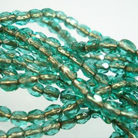 3mm Czech Firepolish Beads - Copper Lined Emerald