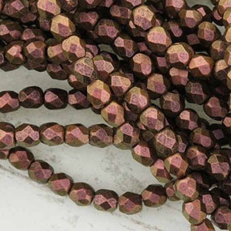 3mm Cz Firepolish Beads - Polychrome Copper Rose
