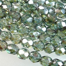6mm Czech Firepolish Beads - Luster Transparent Green - Pack of 20