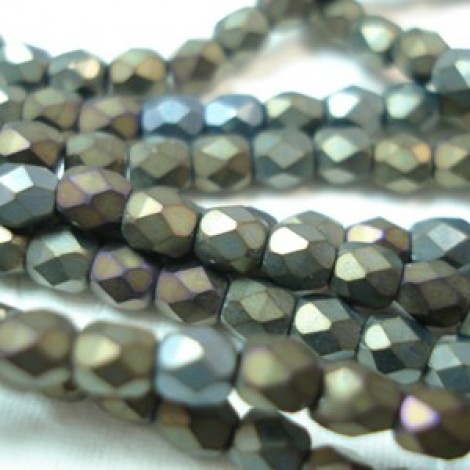 3mm Czech Firepolish Beads - Matte Brown Iris