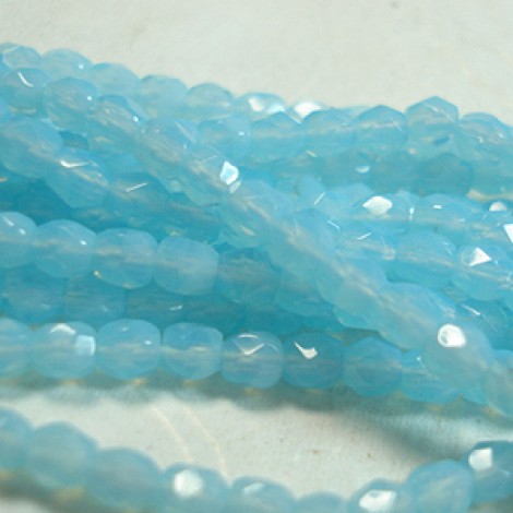 3mm Czech Firepolish Beads - Milky Aquamarine