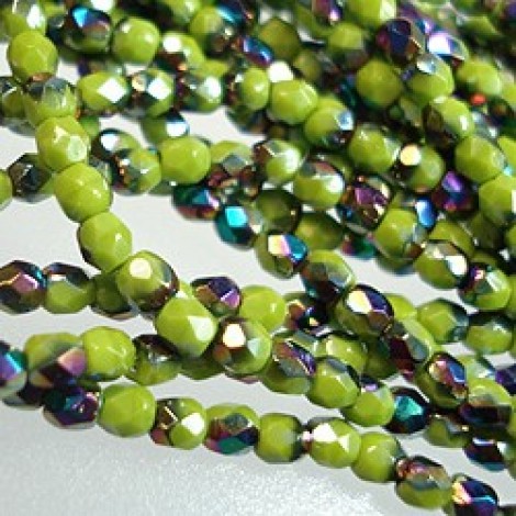 3mm Czech Firepolish Beads - Vitrail Opaque Olive - Pack of 50