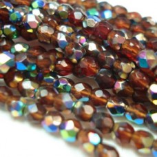 3mm Czech Firepolish Beads - Ruby Vitrail