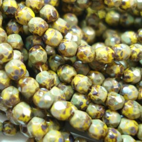 3mm Czech Firepolish Beads - Sunflower Picasso - Pack of 50
