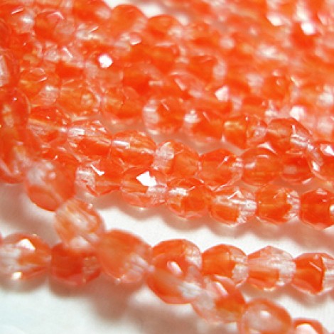 3mm Czech Firepolish Glass Beads - Outrageously Orange
