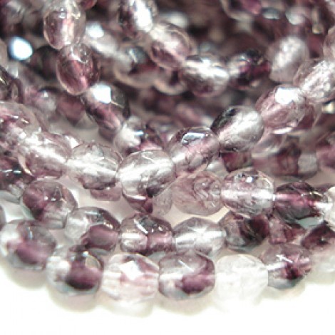 3mm Czech Firepolish Glass Beads - Icy Eggplant - Pack of 50