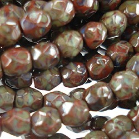 3mm Czech Firepolish Beads - Picasso Umber - Pack of 50 3mm Czech Firepolish Beads - Picasso Umber - Pack of 50