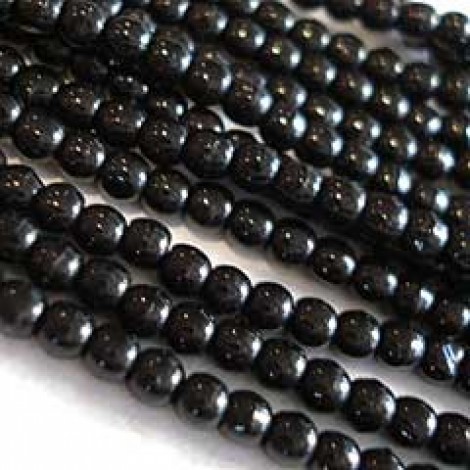 3mm Czech Round Pressed Glass Beads - Jet Black - Pack of 100