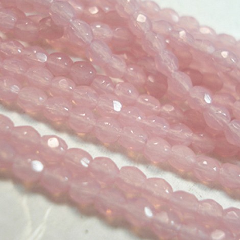 3mm Czech Firepolish Beads - Milky Pink