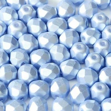4mm Czech Firepolish Beads - Alabaster Pastel Light Sapphire - Pack of 50