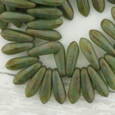 3x11mm Czech Daggers - Milky Turquoise-Copper Picasso - Pack of 50