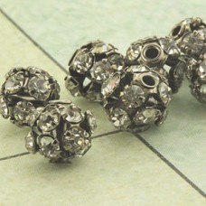 6mm Vintage Style Black Metal & Crystal Rhinestone Beads - Pack of 10