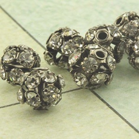 6mm Vintage Style Black Metal & Crystal Rhinestone Beads - Pack of 10