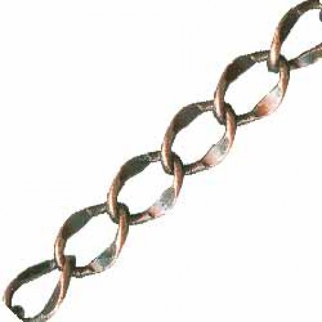 6mm Antique Copper Hammered Curb Chain - Per metre