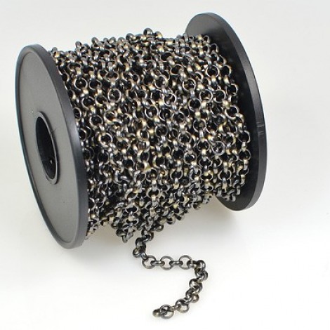 4.5mm Antique Brass Plated Unsoldered Rollo Chain - Per metre 4.5mm Antique Brass Plated Unsoldered Rollo Chain - Per metre