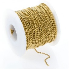 2.1mm Raw Brass Plated Steel Ball Chain - 100ft (30m) Roll