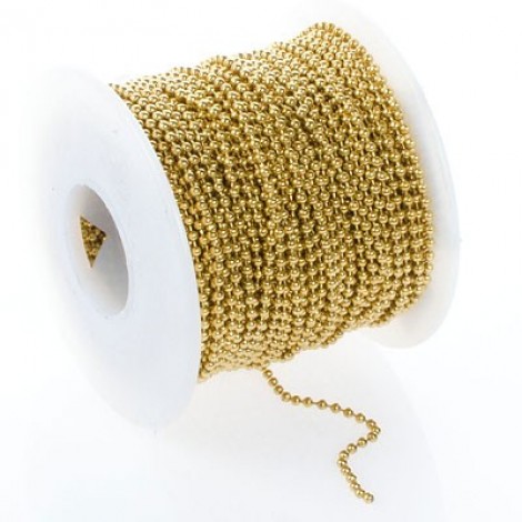 2.1mm Raw Brass Plated Steel Ball Chain - 100ft (30m) Roll