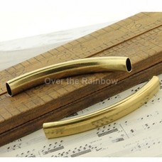 47x6x4mm Oval Raw Brass Curved Tube Beads - Pack of 4