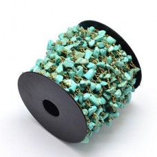 Handmade Turquoise Wrapped Brass Link Chain - per metre