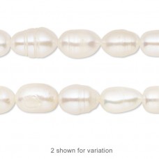 7-9mm White Freshwater Rice Pearls - D Grade - 15in Strand