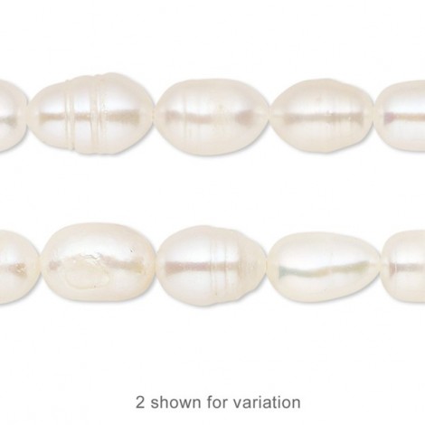 7-9mm White Freshwater Rice Pearls - D Grade - 15in Strand