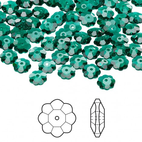 6mm Crystal Passions 3700 Crystal Marguerite Beads - Emerald - Pack of 4