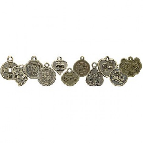 Anti Bronze Chinese Coin Charm Assortment - Pk of 11