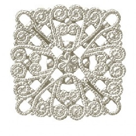 28mm Silver Plated Brass Square Filigree - Pack of 4 28mm Silver Plated Brass Square Filigree - Pack of 4