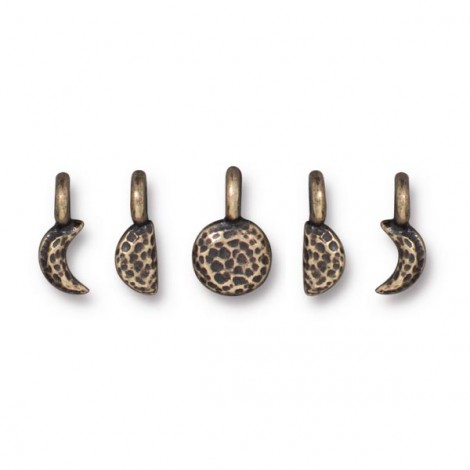 4-6x10mm TierraCast Moon Phases Charm Set of 5 - Brass Oxide Plated