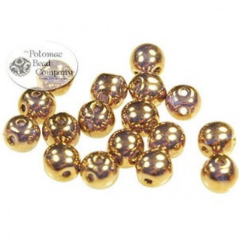 5mm RounDuo Czech 2-Hole Beads - Crystal Gold