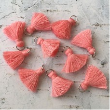 20mm Cotton Mini Tassels with Silver Jumpring - Pack of 10 - Fairy Floss/Silver