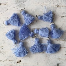 20mm Cotton Mini Tassels with Silver Jumpring - Pack of 10 - Sapphire/Silver