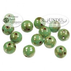 5mm RounDuo Czech 2-Hole Beads - Jade Picasso